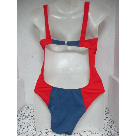 Solid & Striped One Piece Swimsuit 2 Tone Red/Blue Measures Size Small NWOT - Picture 2 of 2